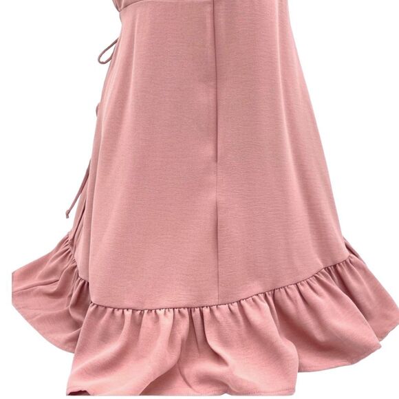 ALTAR'D STATE | Women's Dress Mini Sleeveless Faux Wrap Ruffle L Dusty Rose Pink - Picture 13 of 14